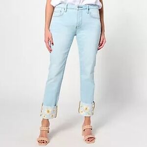 Driftwood Jeans Colette Embroidered Crop Straight Jean Daisy Lightwash Size 16